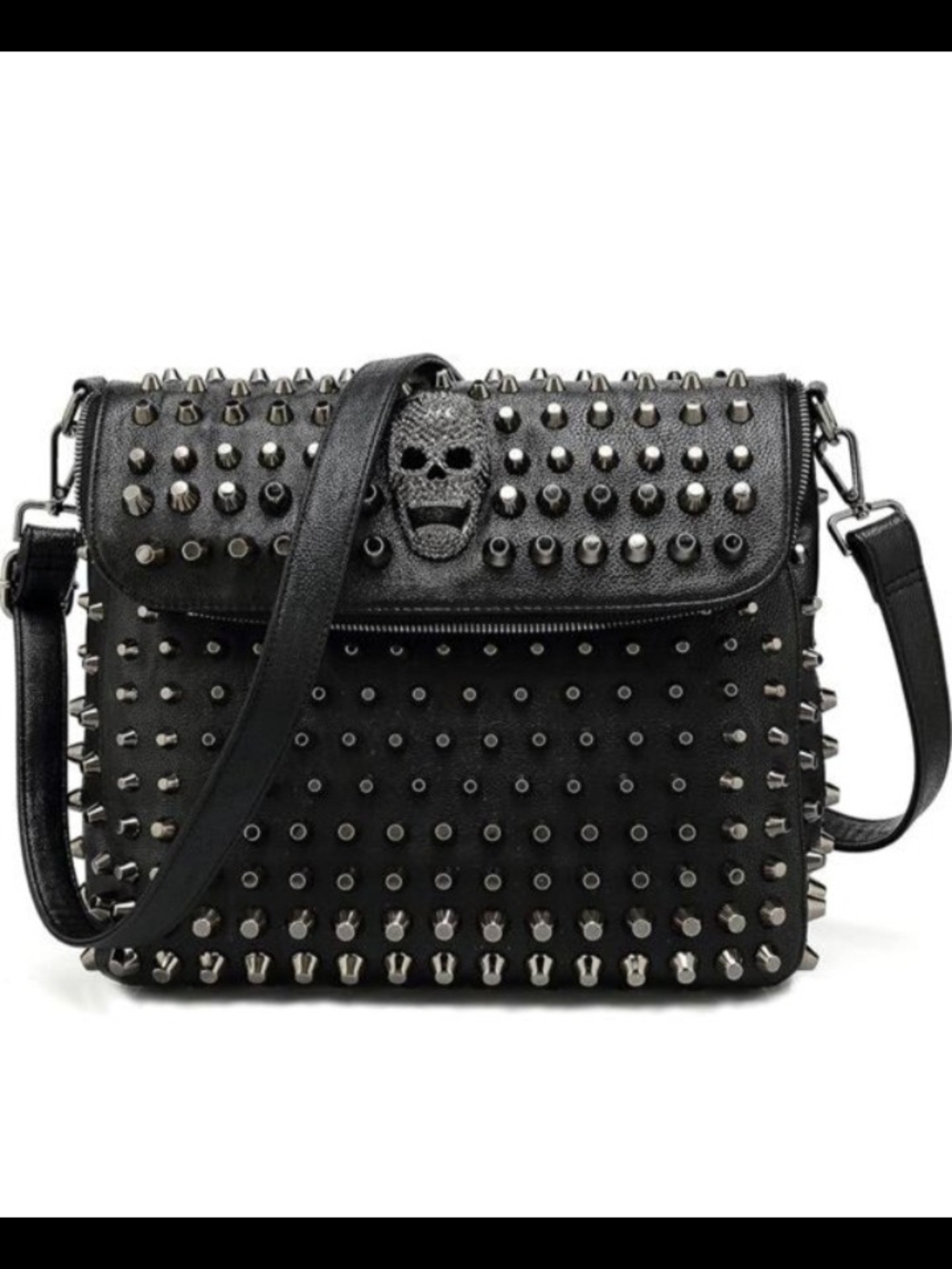 Scarleton Black Studded Skull Vegan Leather Crossbody Punk Rock Goth Messenger